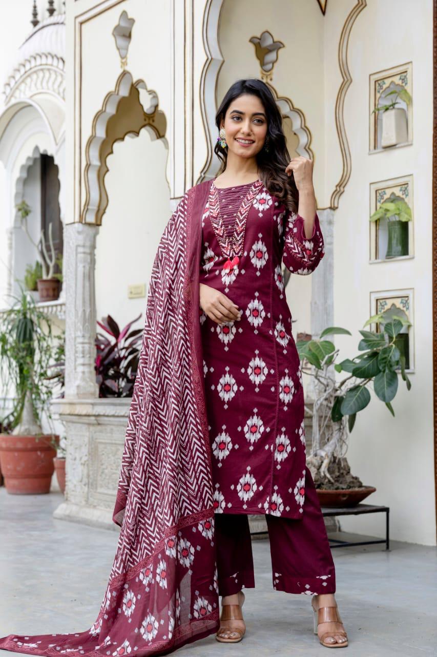 Beautiful Ikkat printed cotton suit set