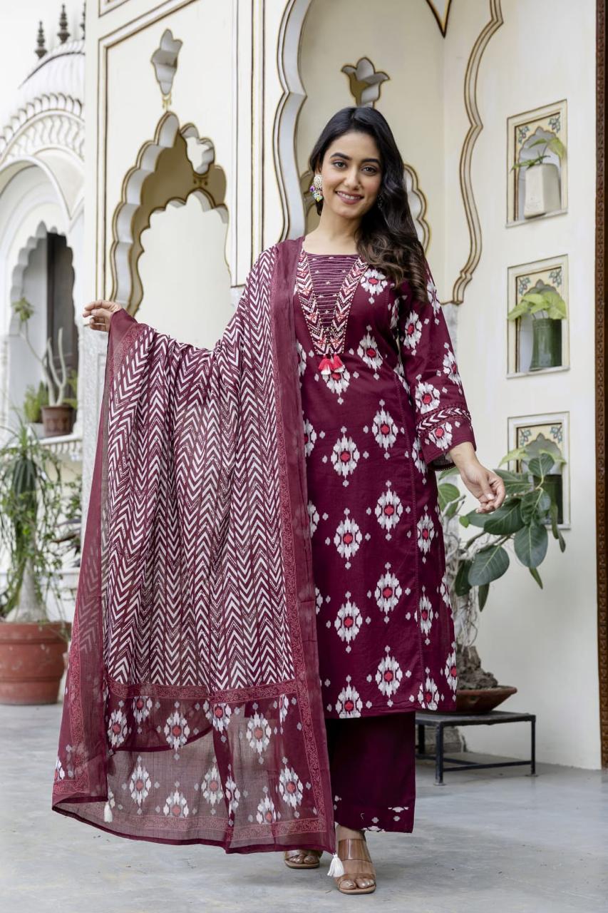 Beautiful Ikkat printed cotton suit set