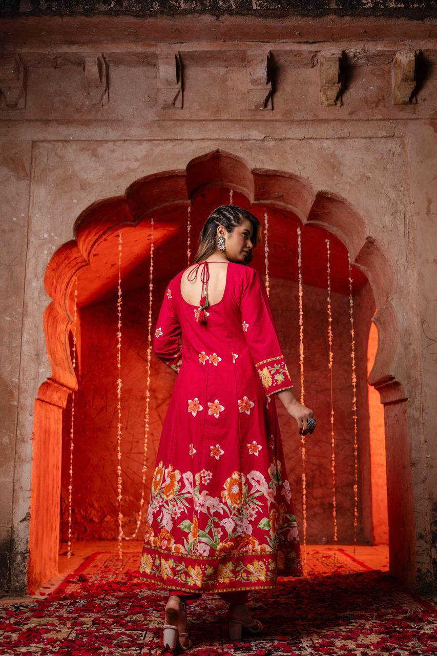 Beautiful n stylish cotton Anarkali in Rani pink