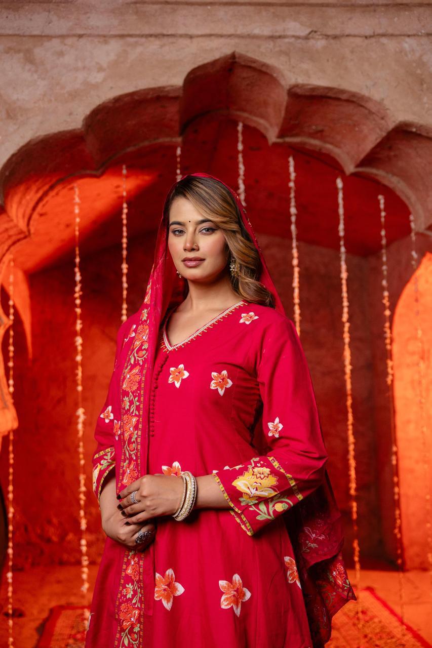 Beautiful n stylish cotton Anarkali in Rani pink