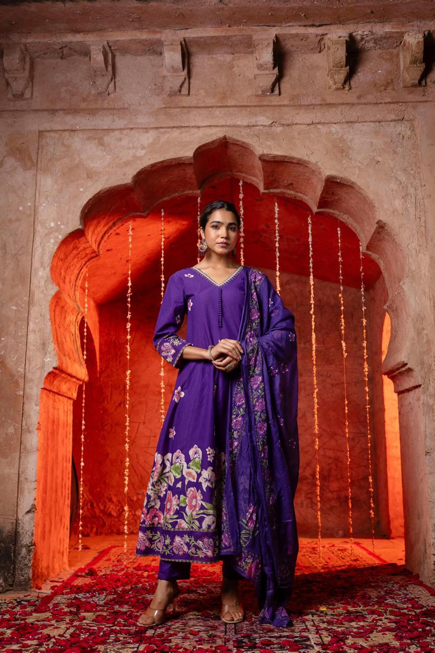 Beautiful n stylish cotton Anarkali in purple