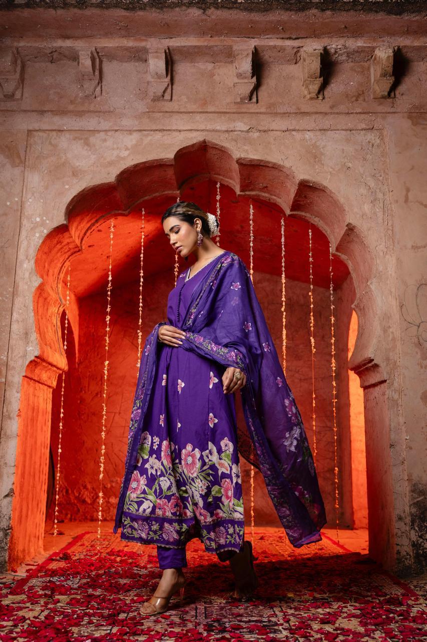 Beautiful n stylish cotton Anarkali in purple
