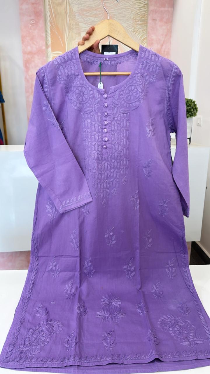 Modal cotton chikankari in burnt purple
