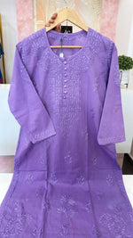 Modal cotton chikankari in burnt purple