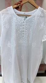 Short cotton chikankari in white
