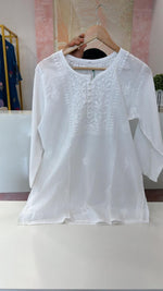 Short cotton chikankari in white
