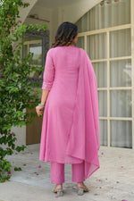 Pure Mul cotton lining embroidered suit set in pink