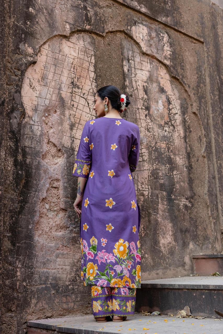 Pure cotton digital printed summer perfect kurta pant in purple