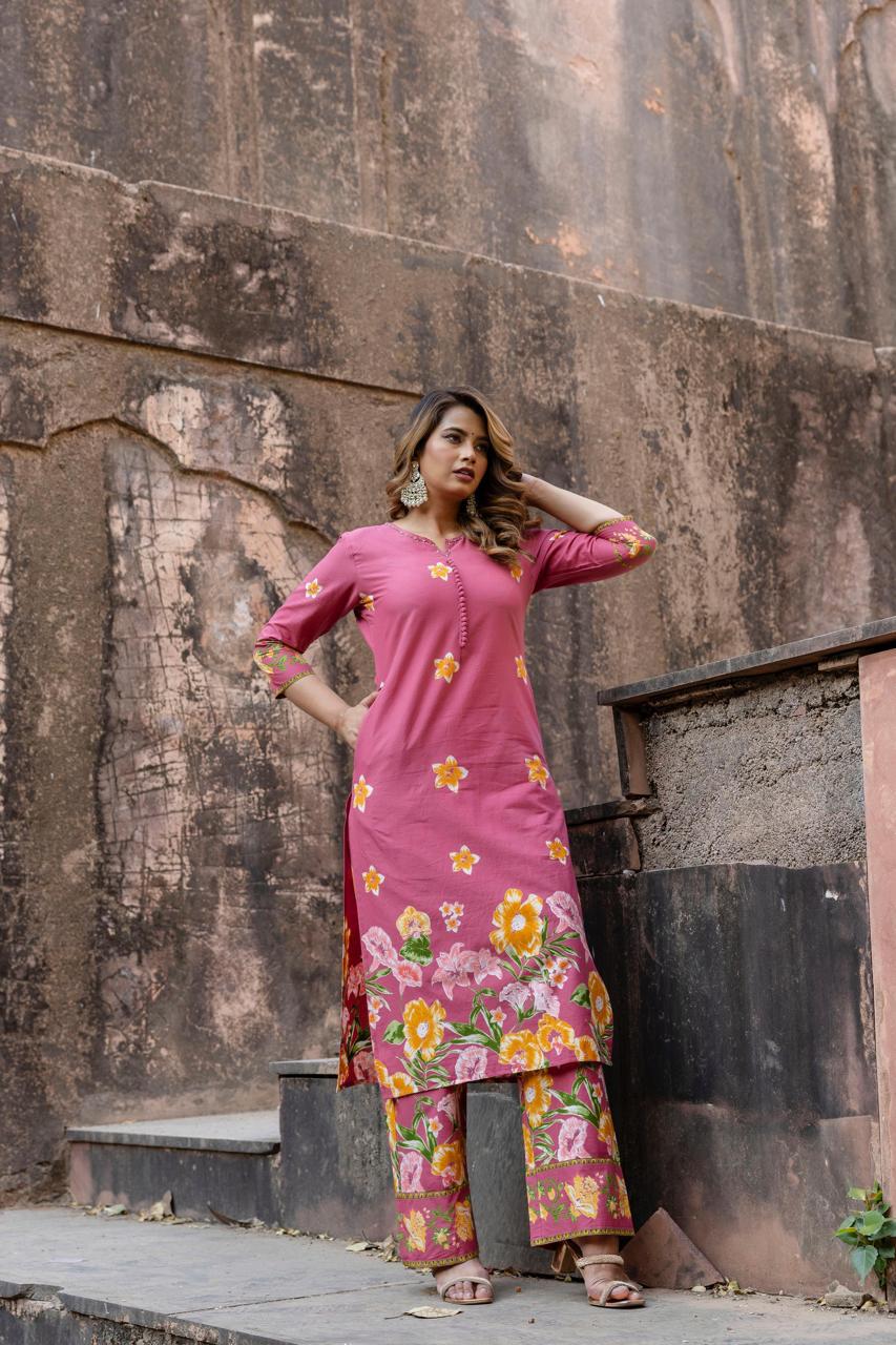 Pure cotton digital printed summer perfect kurta pant in Pink