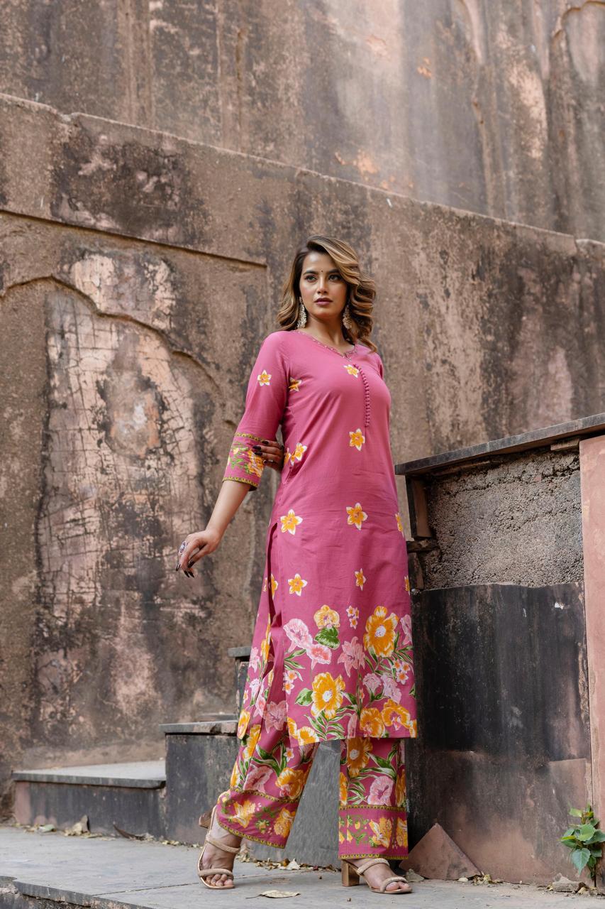 Pure cotton digital printed summer perfect kurta pant in Pink