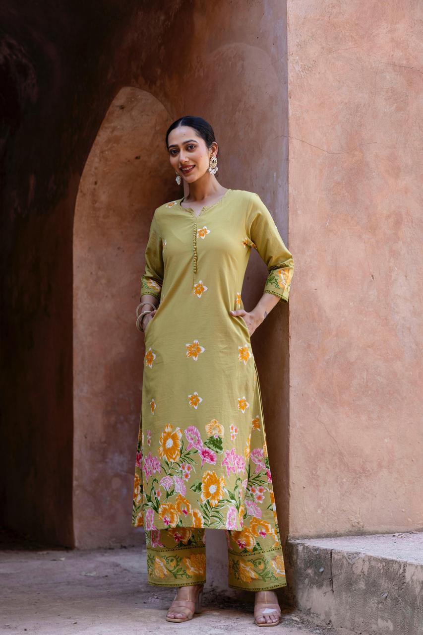 Pure cotton digital printed summer perfect kurta pant in Green