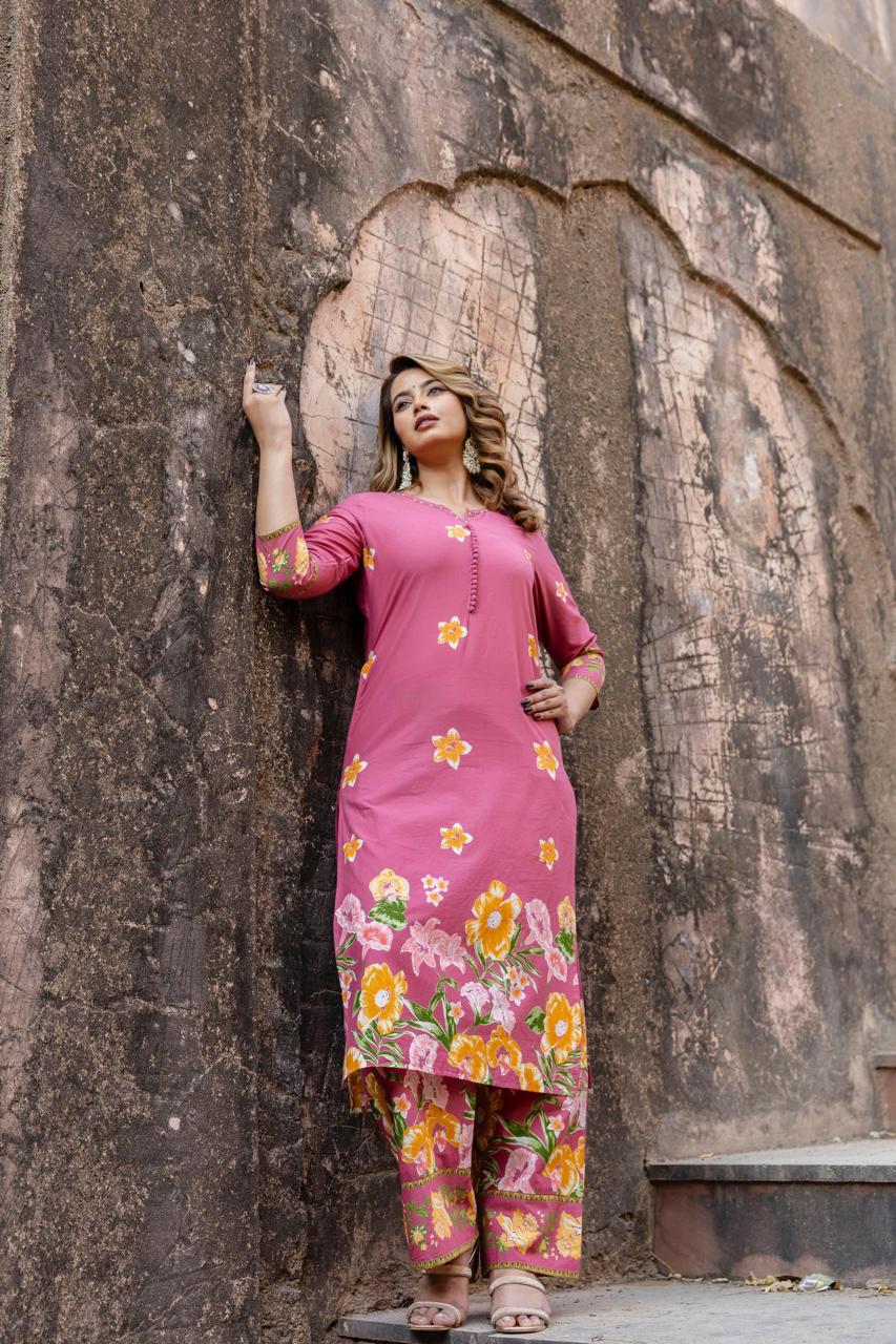 Pure cotton digital printed summer perfect kurta pant in Pink