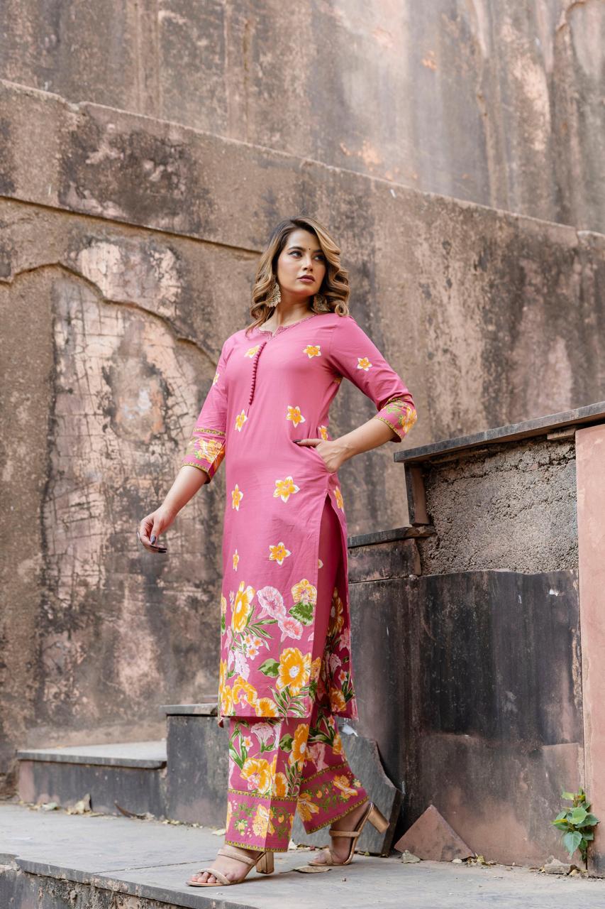 Pure cotton digital printed summer perfect kurta pant in Pink