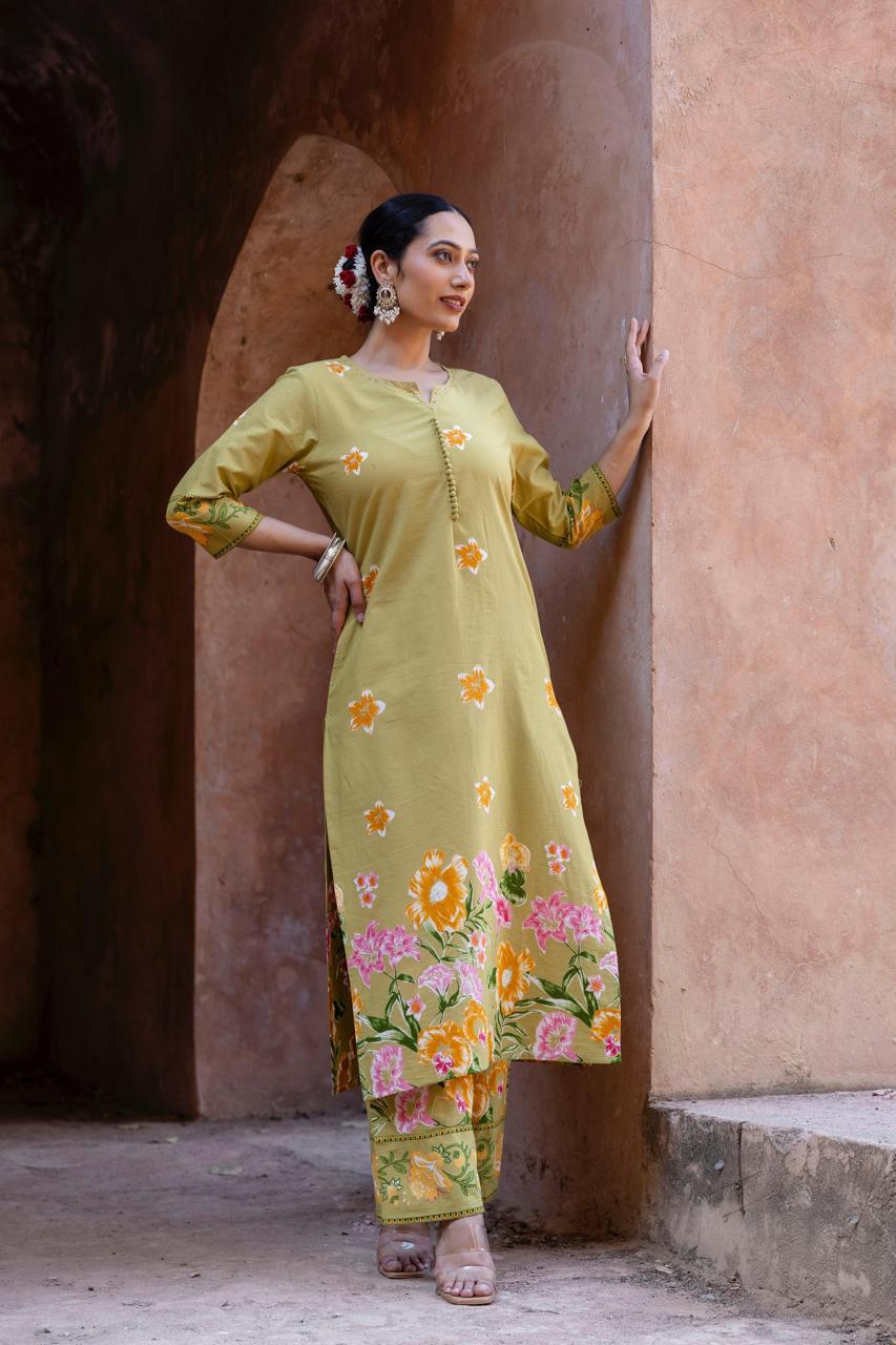 Pure cotton digital printed summer perfect kurta pant in Green