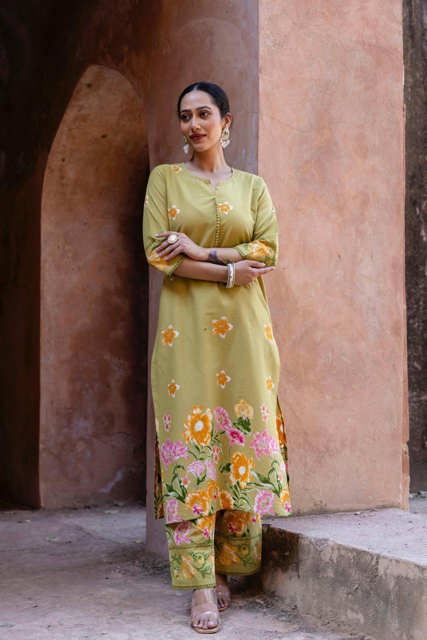 Pure cotton digital printed summer perfect kurta pant in Green