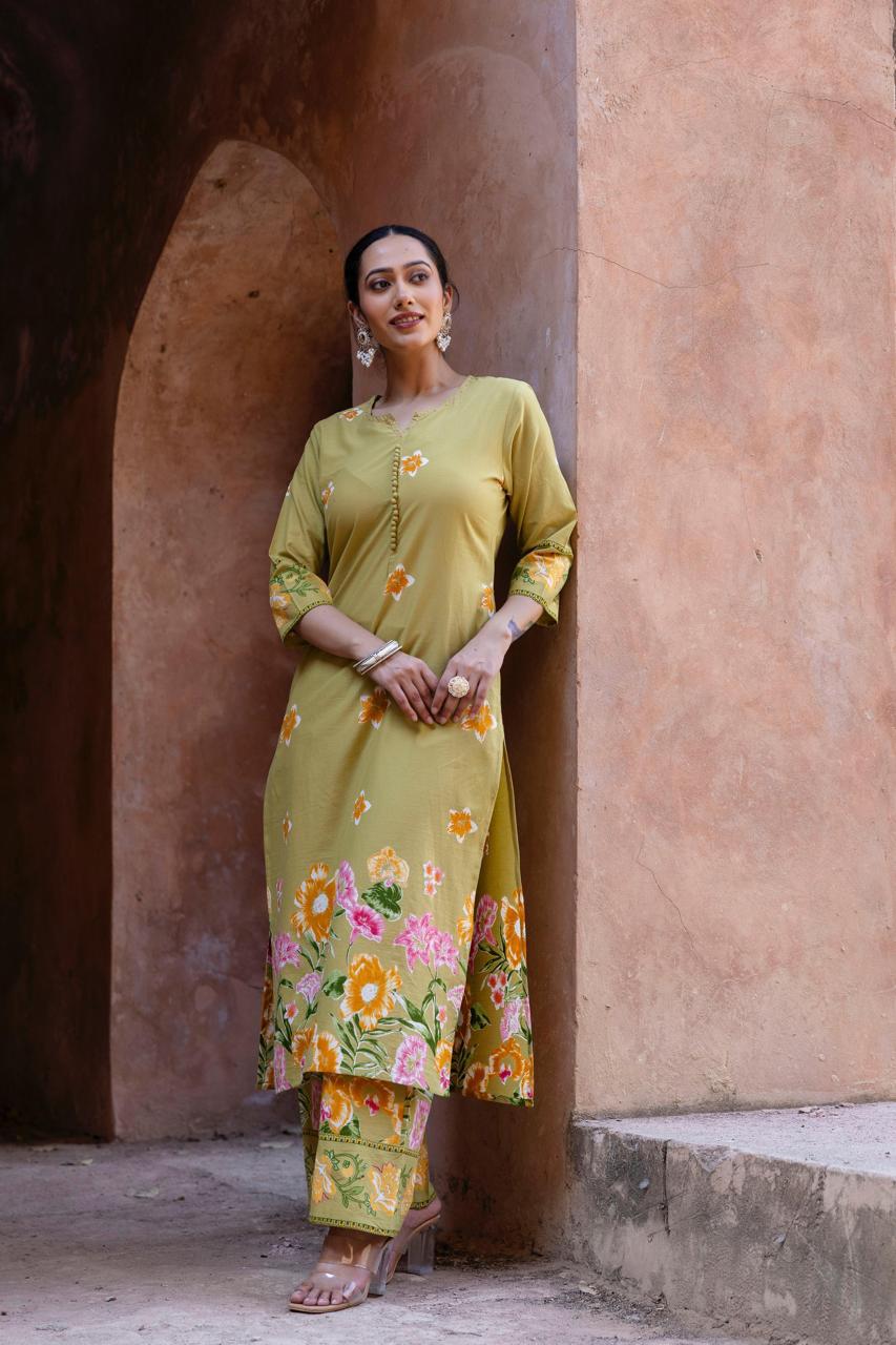 Pure cotton digital printed summer perfect kurta pant in Green