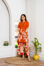 Digital printed cotton co ord set in rust
