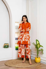 Digital printed cotton co ord set in rust