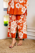 Digital printed cotton co ord set in rust