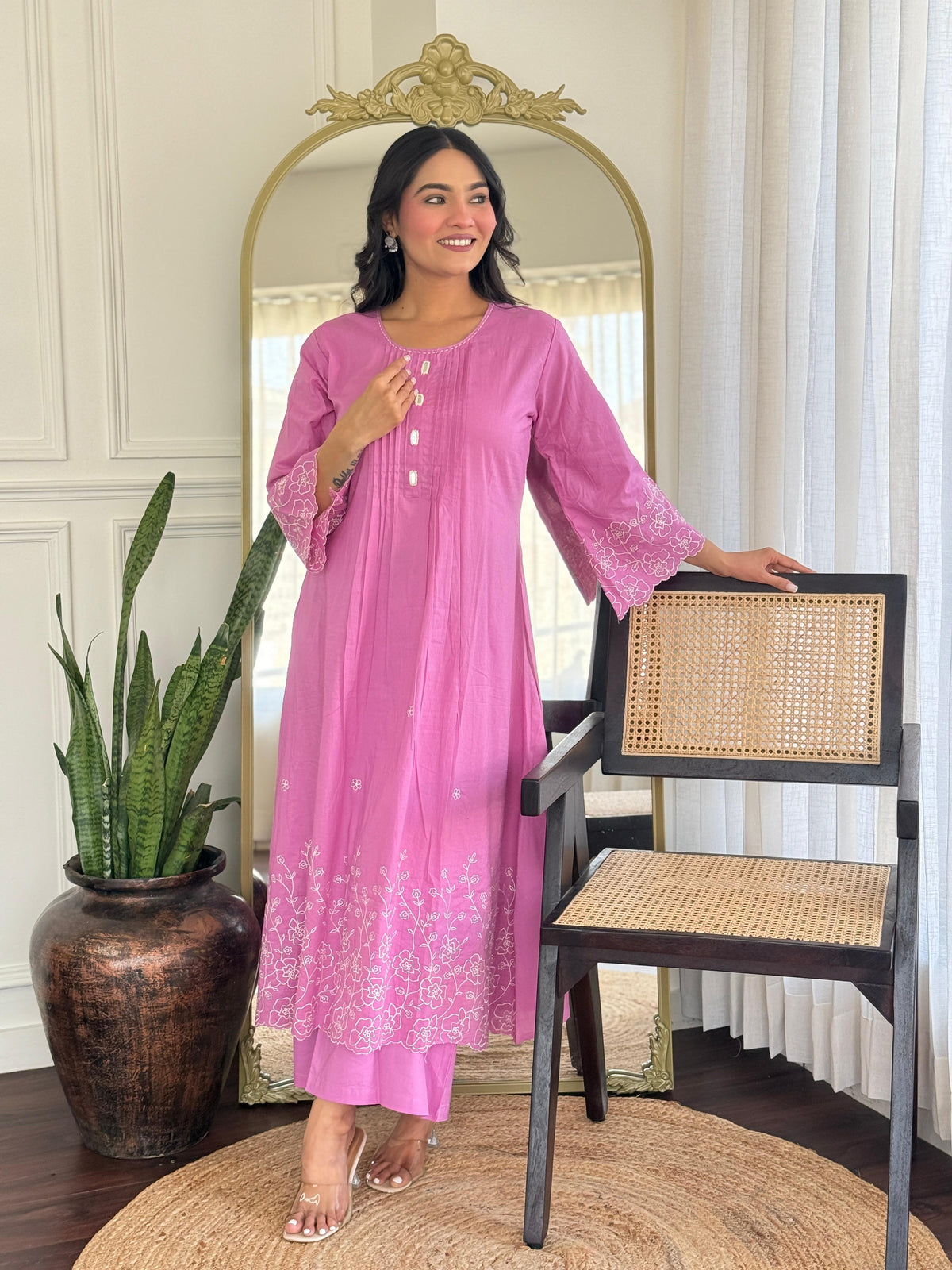 Designer pure cotton fully embroidered kurta pant
