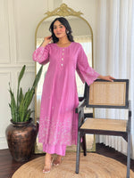 Designer pure cotton fully embroidered kurta pant