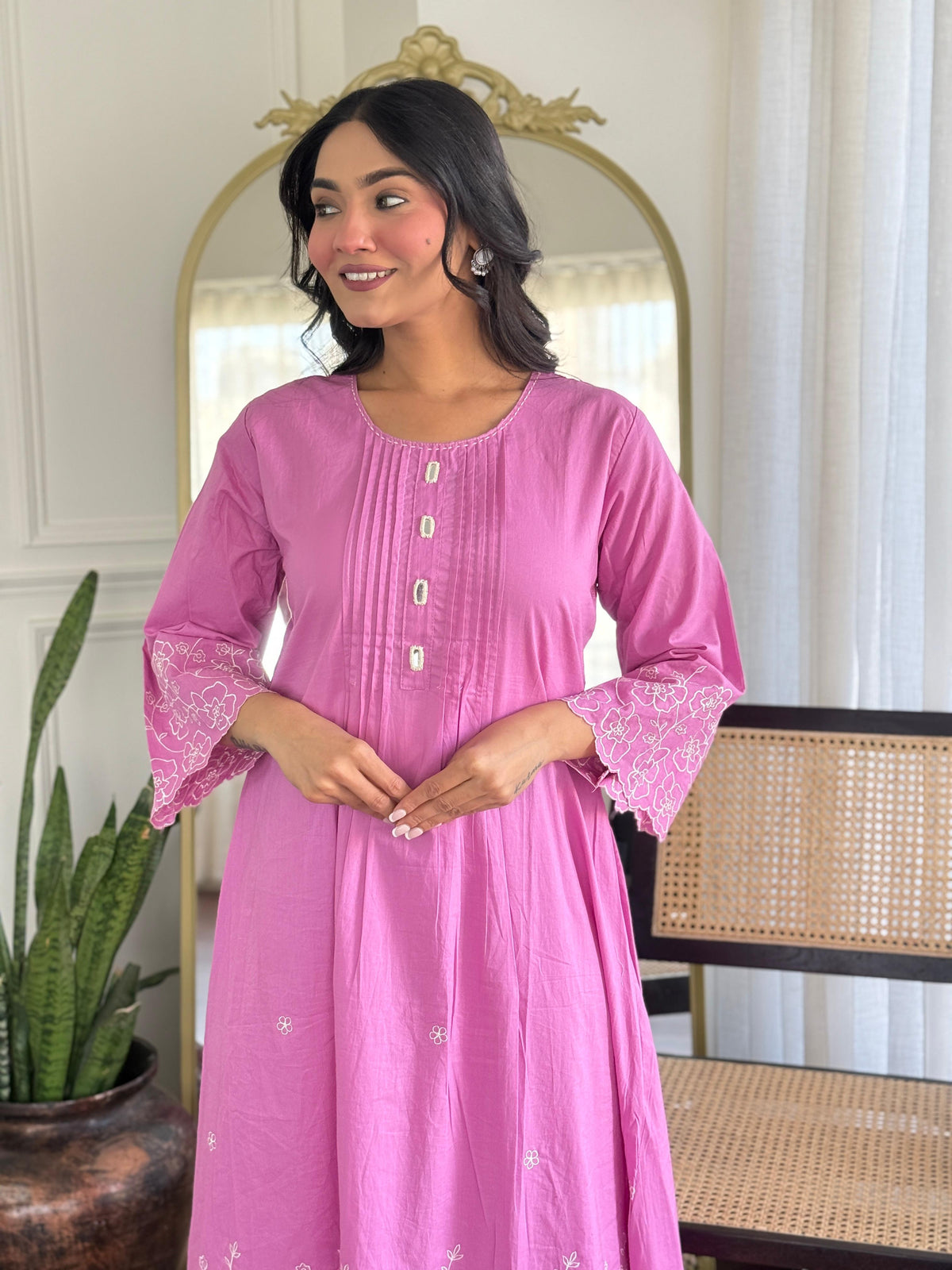 Designer pure cotton fully embroidered kurta pant