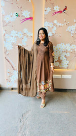 Best selling pure cotton fully embroideredsuit set in brown