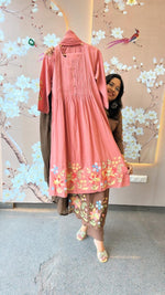 Best selling pure cotton fully embroideredsuit set in peach