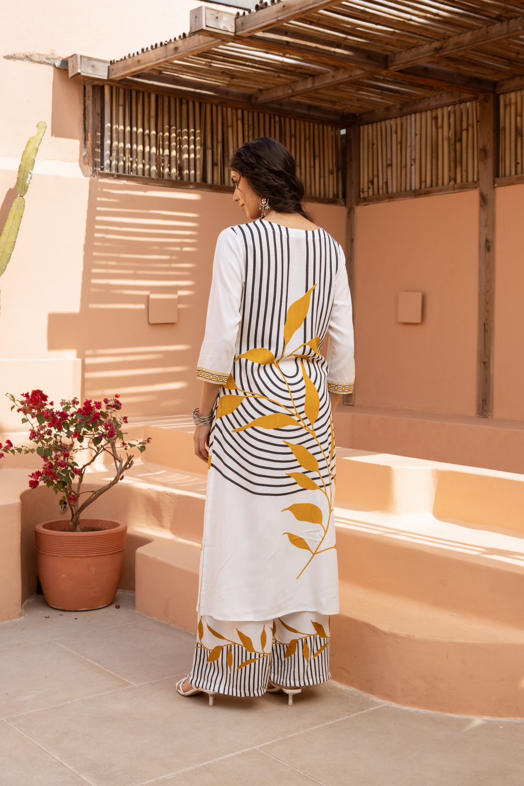 Heavy rayon printed palazzo set in yellow