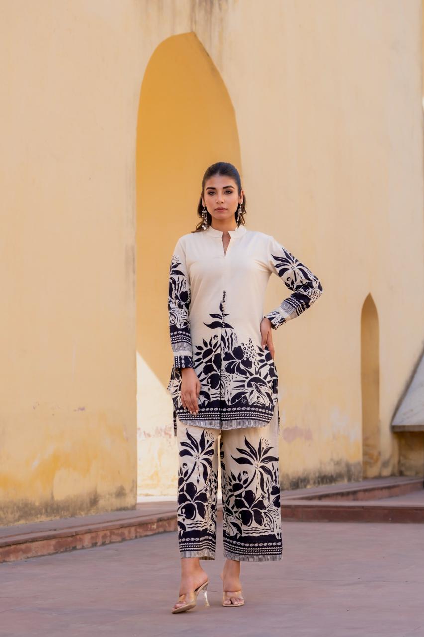 Summer perfect digital printed co ord in black and camel colour