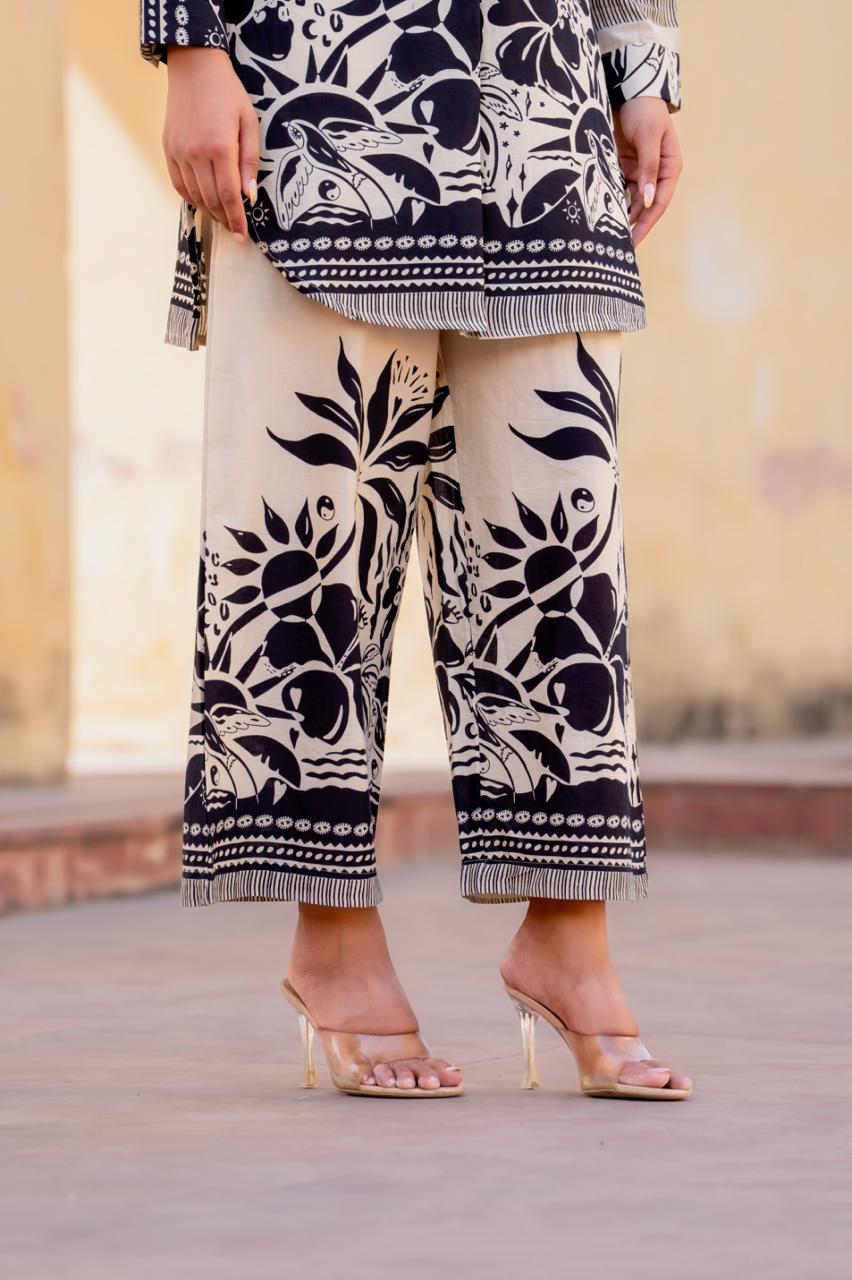 Summer perfect digital printed co ord in black and camel colour