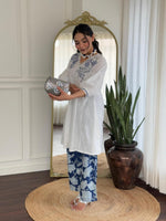 Indigo blue stylish pure cotton embroidered co ord set