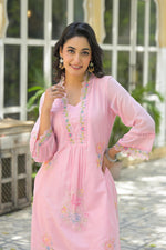 Wow wow Mul cotton embroidery co ord in pink