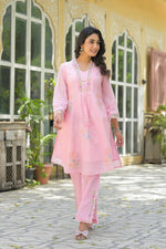 Wow wow Mul cotton embroidery co ord in pink