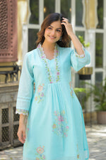 Wow wow Mul cotton embroidery co ord in blue