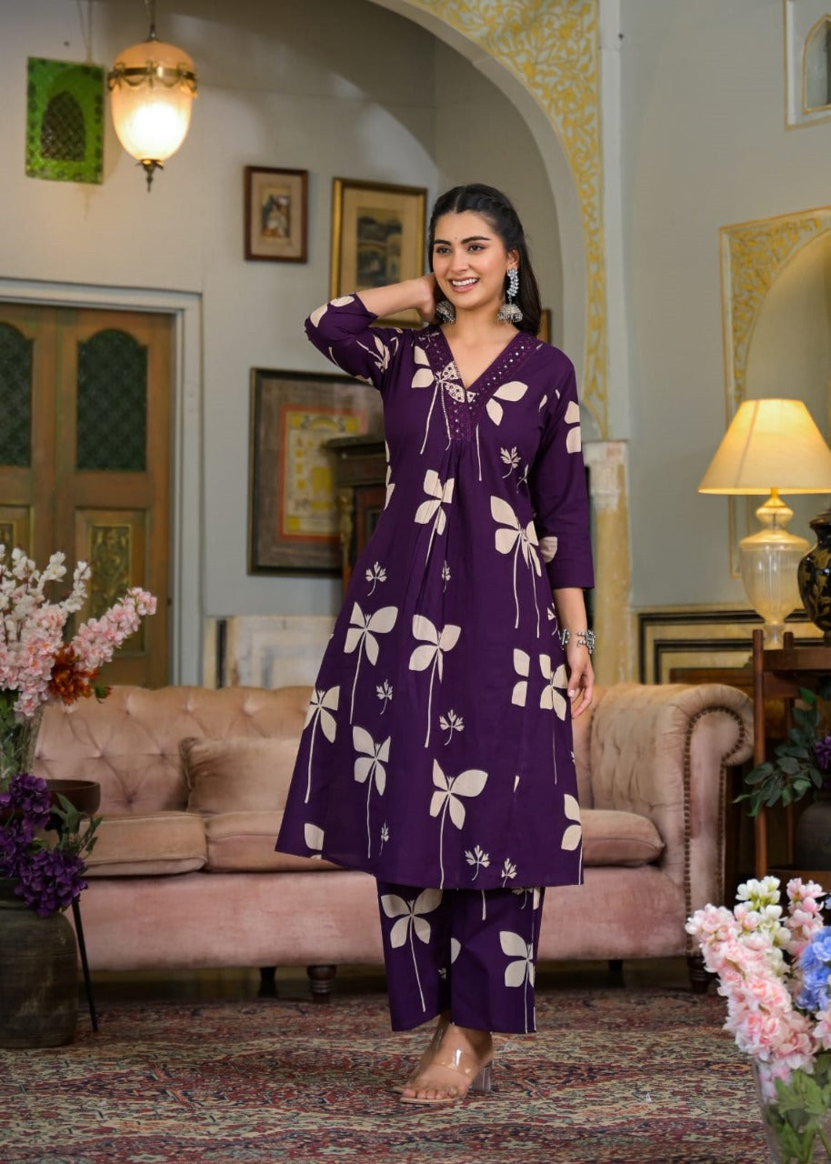 Pretty pure cotton co ord set in purple