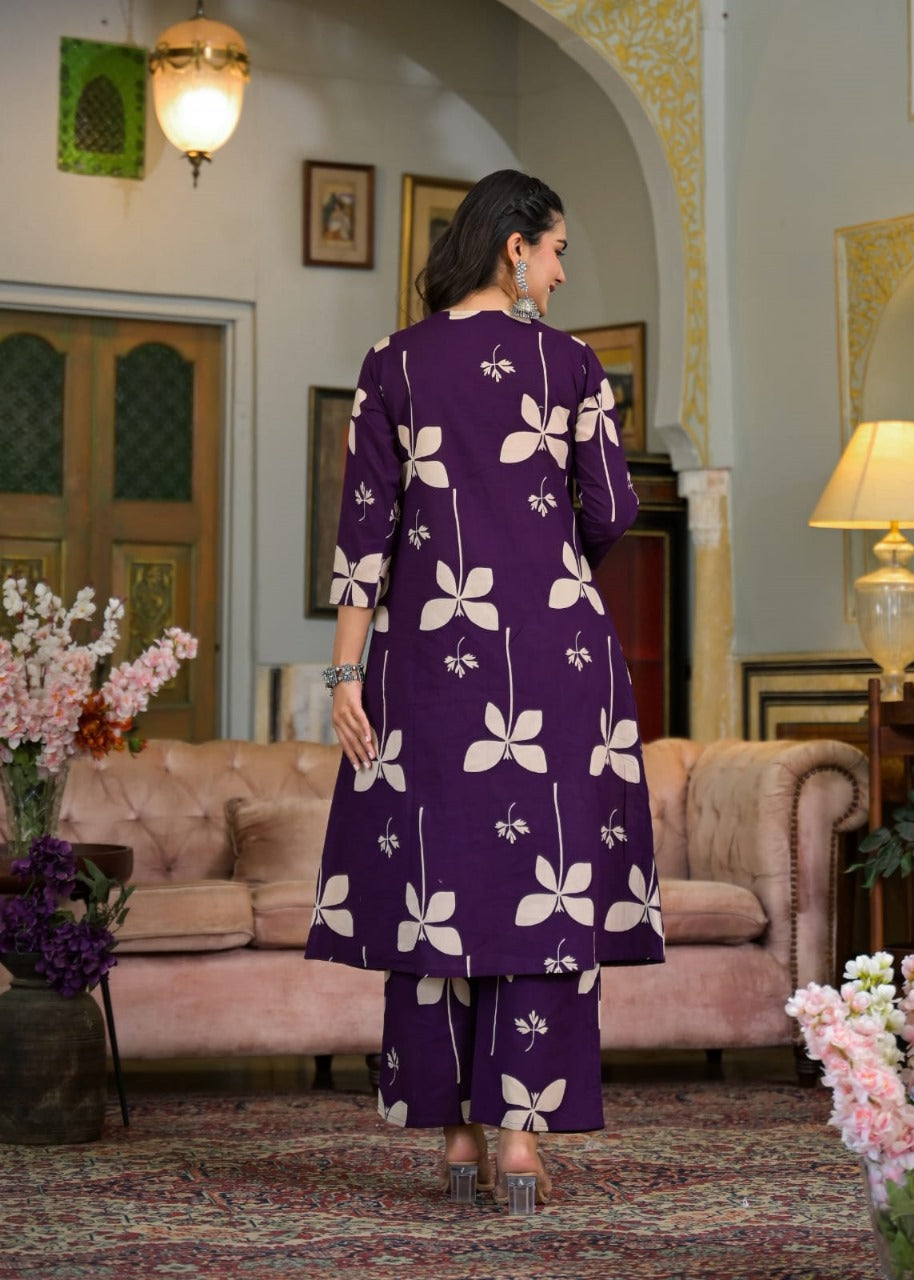 Pretty pure cotton co ord set in purple