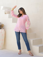 Dobby cotton lining embroidered short top