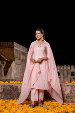 Premium cotton embroidery full suit set in pink