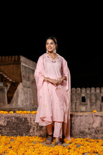 Premium cotton embroidery full suit set in pink