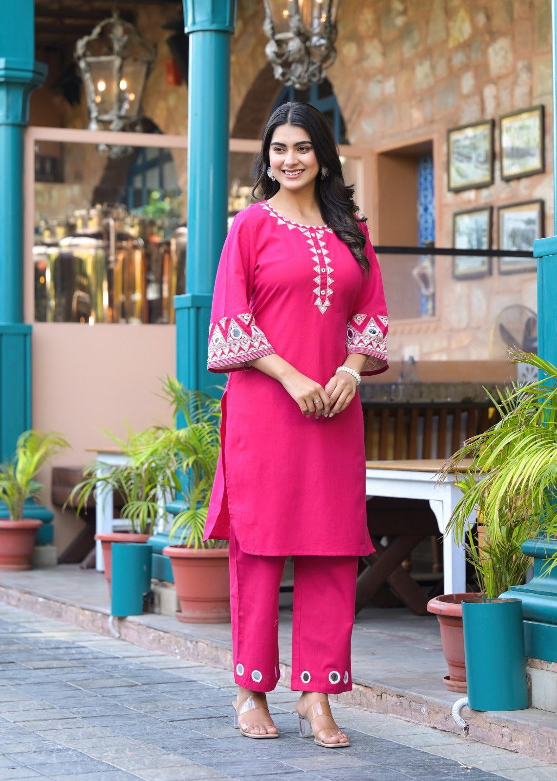 Designer cotton mirror work co ord set