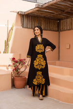 Heavy rayon printed love birds palazzo set in yellow and black