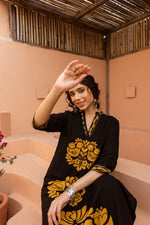 Heavy rayon printed love birds palazzo set in yellow and black