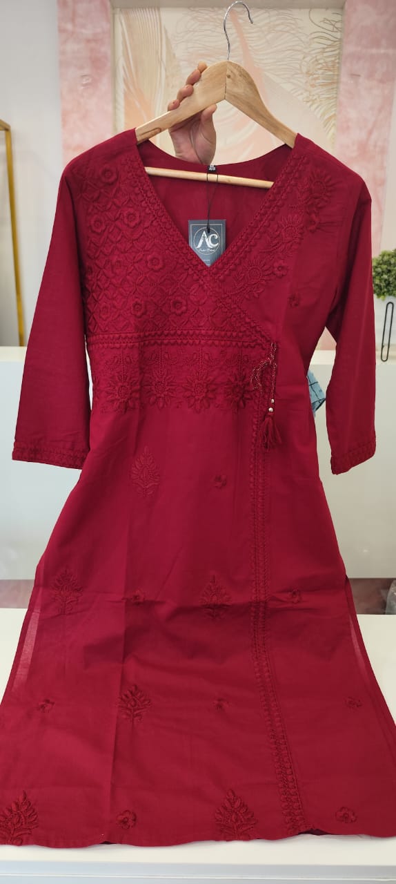 Pure cotton chikankari angraka kurta