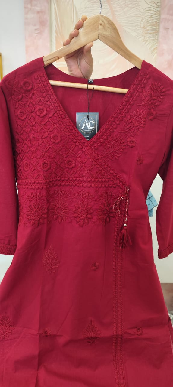 Pure cotton chikankari angraka kurta
