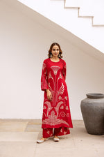 Heavy rayon designer palazzo set in red
