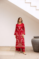 Heavy rayon designer palazzo set in red