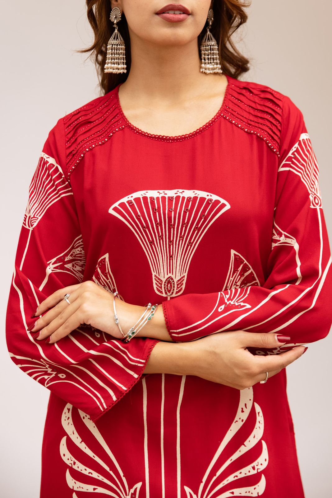 Heavy rayon designer palazzo set in red