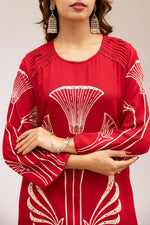 Heavy rayon designer palazzo set in red