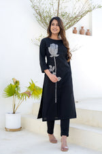 Cotton set with pretty handwork on the kurta in black